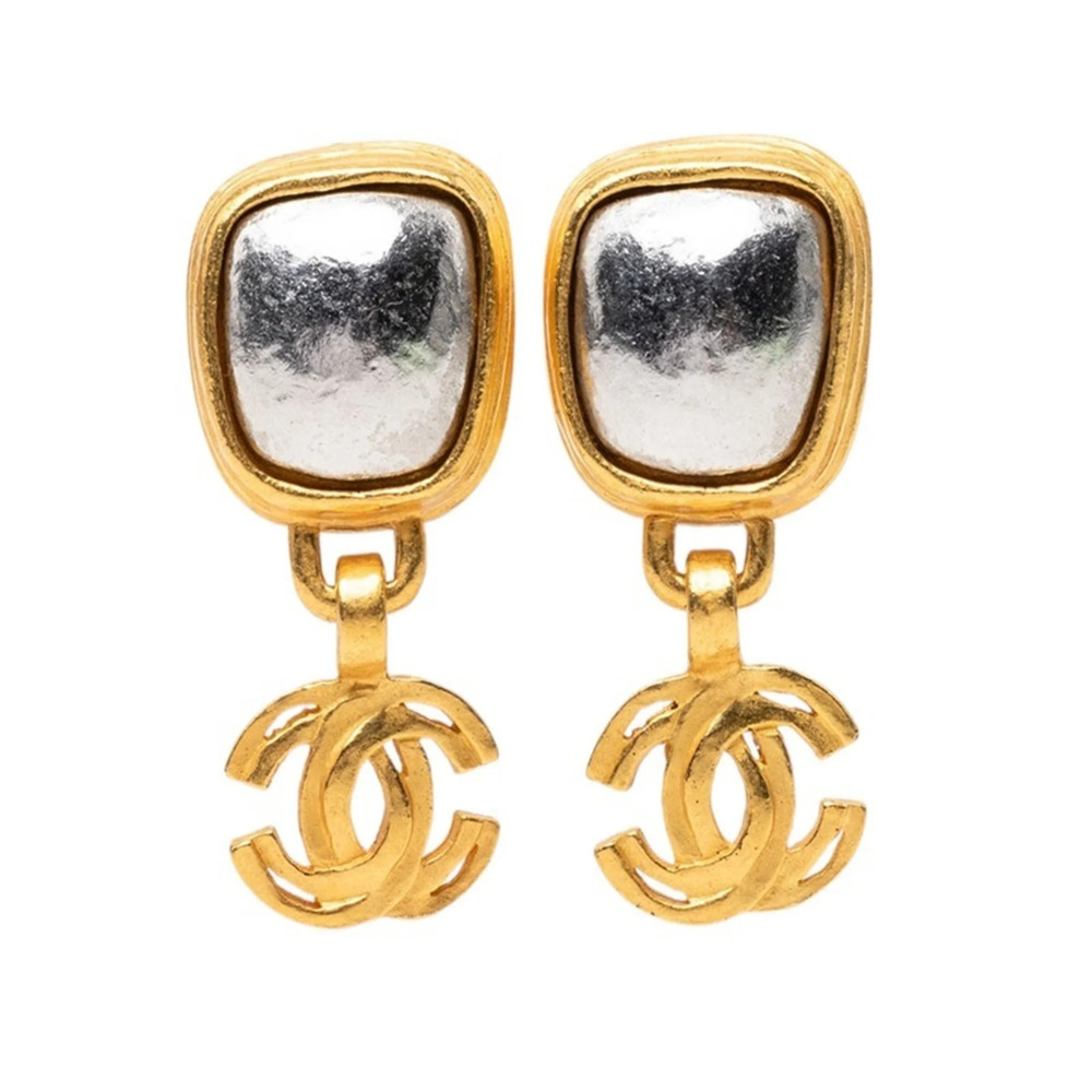 CHANEL Vintage Gold Logo Earrings